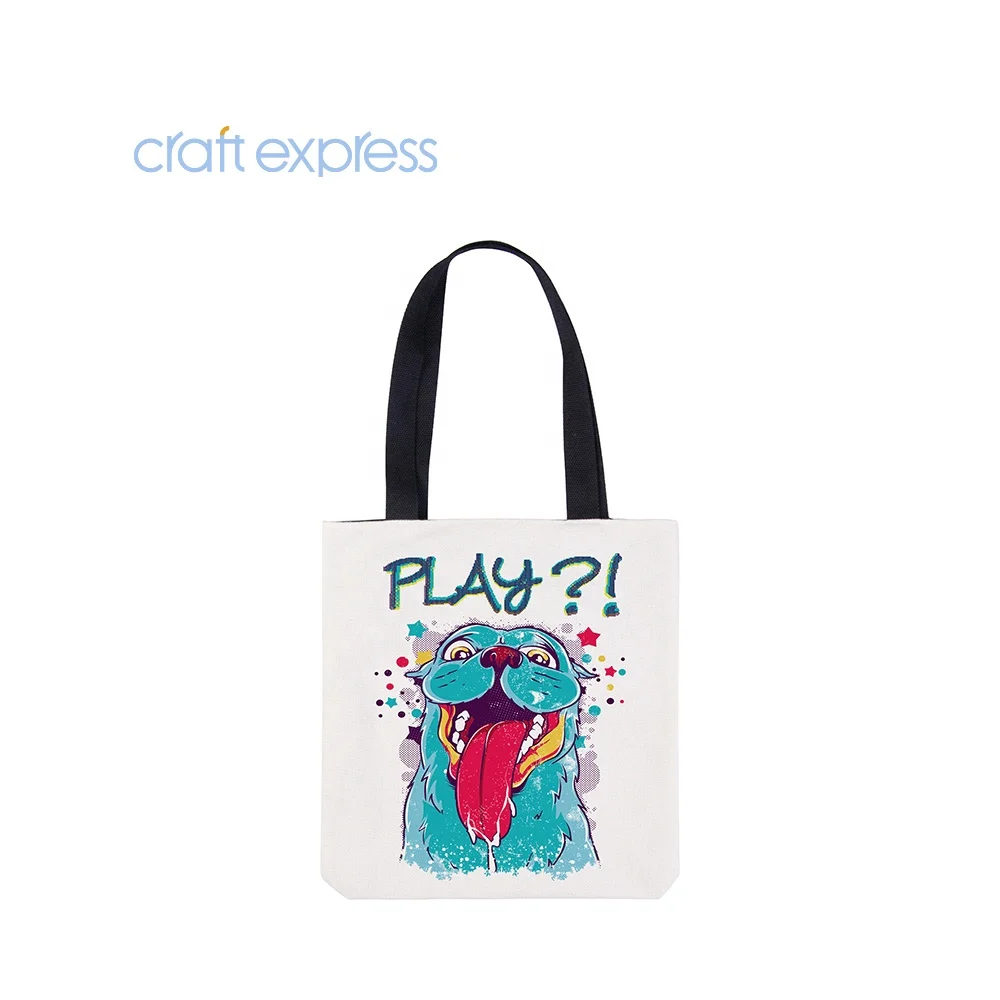 

Craft Express Reusable Printed Polyester Canvas Double Layer Sublimation Tote Bags With Bottom Black Stitching, White bag with bottom black stitching