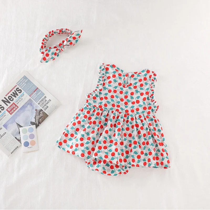 

Sleeveless little cherry girl one-piece dress Baby cotton romper