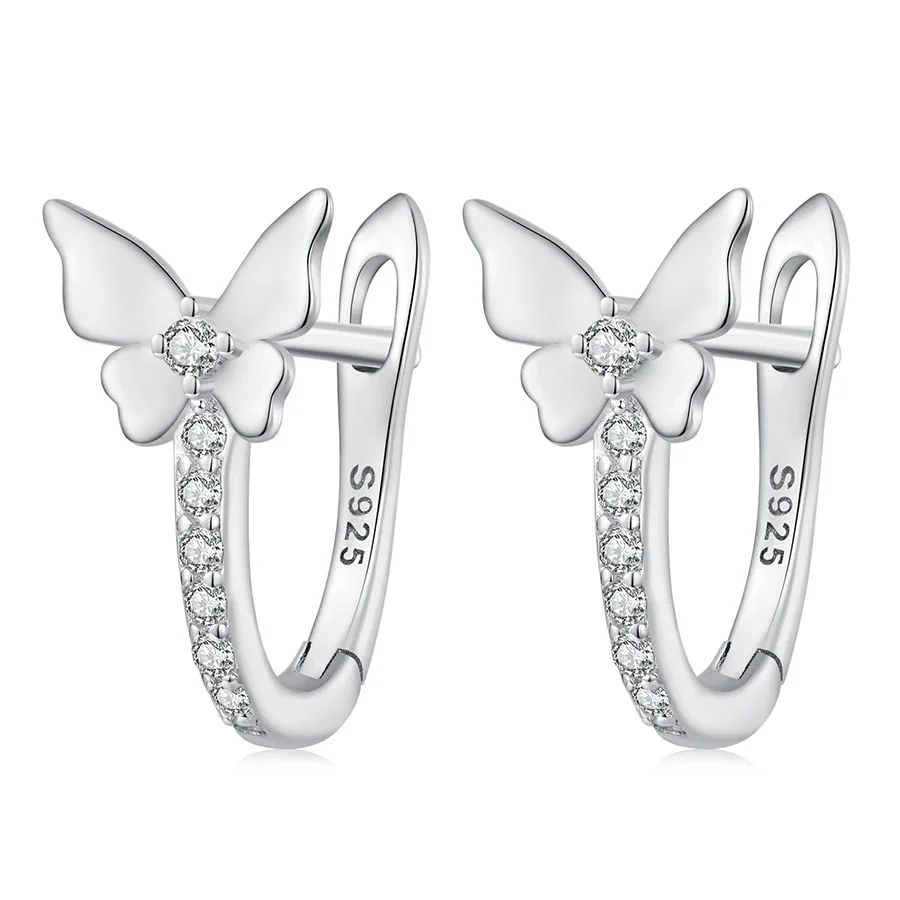 

Butterfly Ear Clip silver 925 earrings white cubic zircon 925 sterling silver cute animal basic stud earrings for daily life