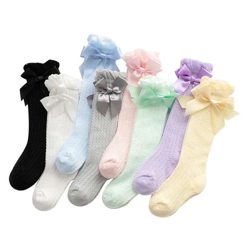 

Newborn Baby Girls Socks for Kids Toddlers Girls Big Bow Knot Knee High Long Soft Cotton Summer Children Mesh Socks