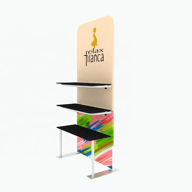 

Folding Aluminum Tube Fabric Custom Prints Trade Show Shelf Display Stand Advertising Easy Install Portable Display Shelves