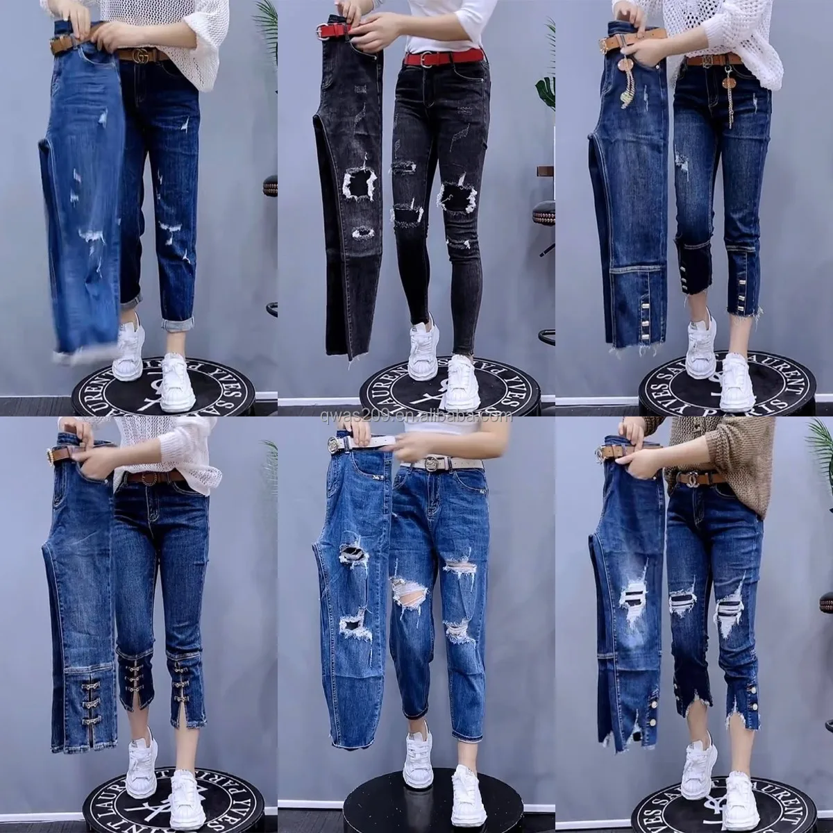 

Wholesale Ladies Jeans New Korean fashion women's elastic jeans Women High Waist Vintage Slim Jeans For Lady