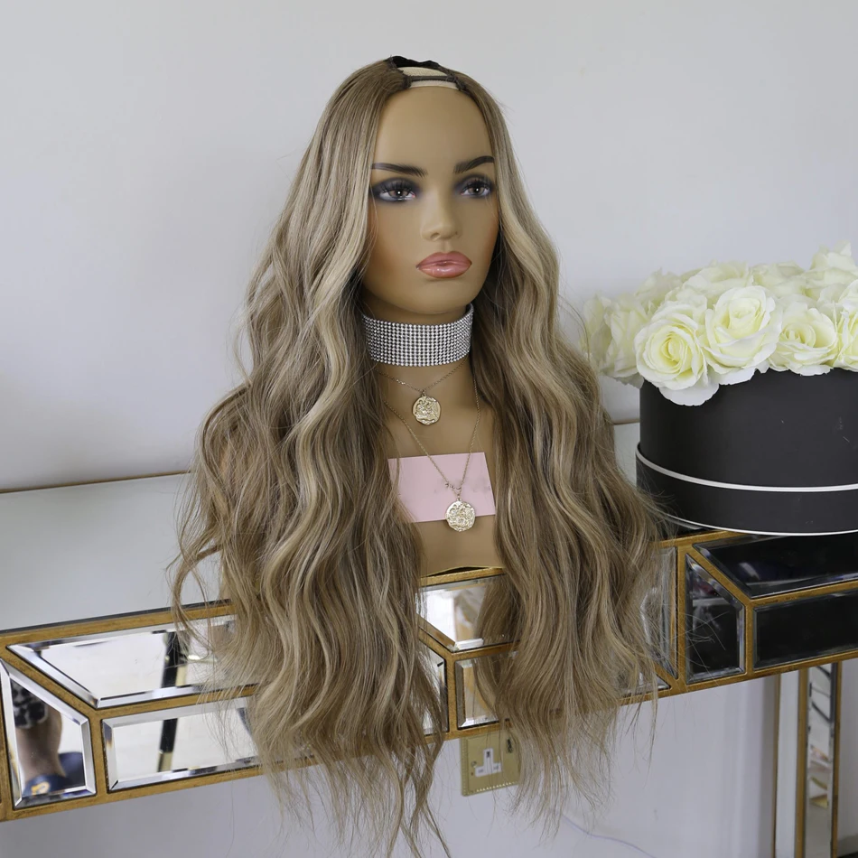 

Platinum Blonde Ash Highlight Human Hair Machine Made U Part Wigs 180 Density Body Wave Malaysia Remy Hair Wigs