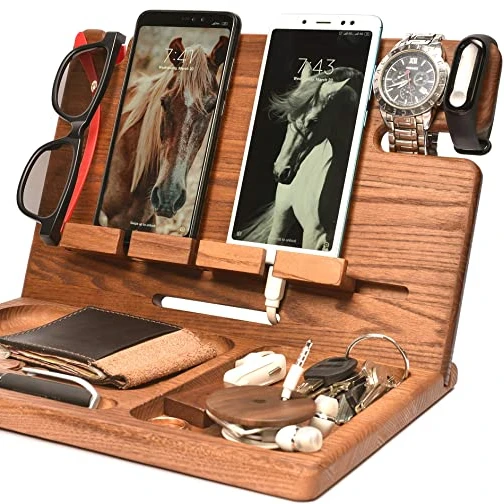 

JUNJI Wood Cell Phone iPad Stand Watch Holder Men Wood Charging Docking Station Personalized Charging Gift Station, Customized color