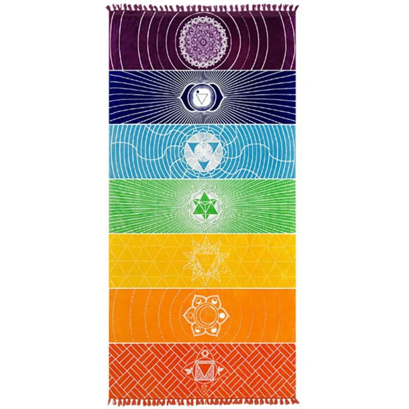 

Chakra Tapestry Meditation Yoga Rug Towels Mexico Chakras Tassel Striped Floor Mat, As picture shows