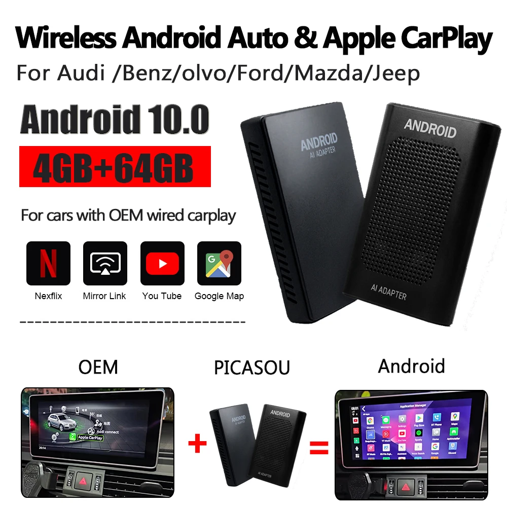 

Android 10 CarPlay AI Box CAR MULTIMEDIA PLAYER S21 4GB+64GB Apple Carplay Android Auto Tv Box for Benz Audi Nissan Hyundi Haval