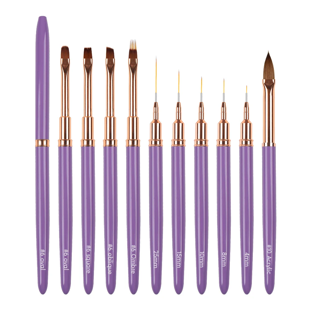

BQAN Private Label OEM Candy Purple Color Metal Handle Nail Liner brush UV Gel Polish Kolinsky Acrylic brush set