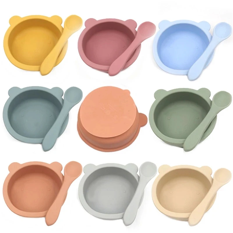 

Non-slip silicone tableware suction baby feeding plate bowl, Green