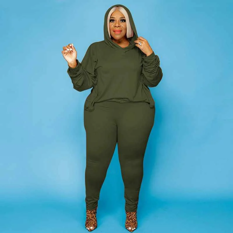 

Fashion Lady Wholesale Solid Color Hoodie Sweatshirt Fat Ladies Jogger Pant Set 2 Piece Set Plus Size Women Clothing, Picture