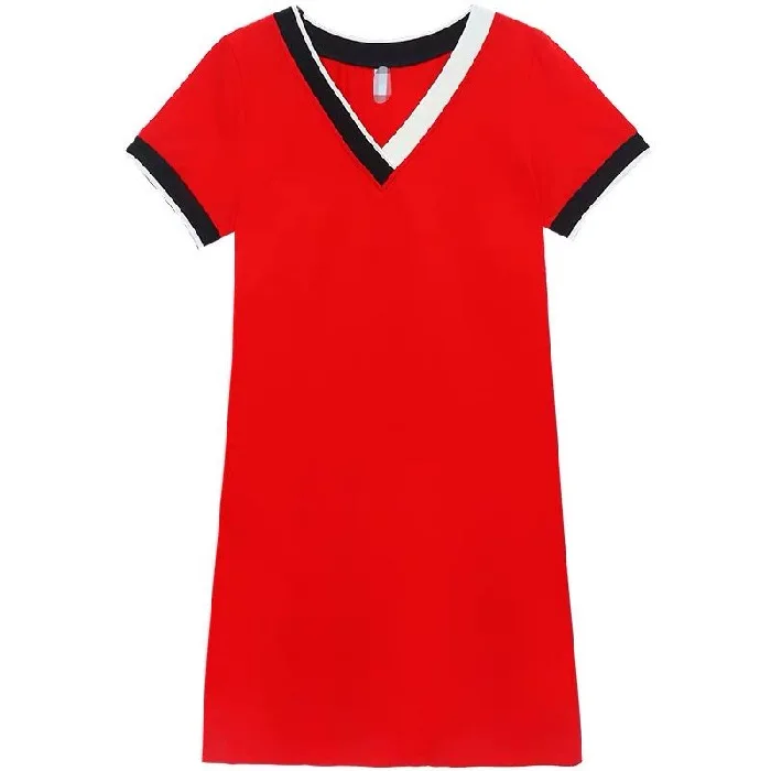 

summer sweater mid-length dressinsSlimming short sleeve casual sports western styleVWomen's collar dress