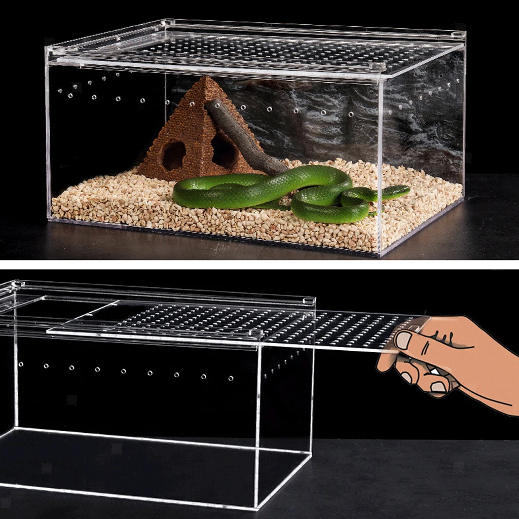 

Direct Factory Reptile Terrarium Tank Magnetic Sliding Lid Acrylic 8x6x6 Reptile Terrarium Box, Clear