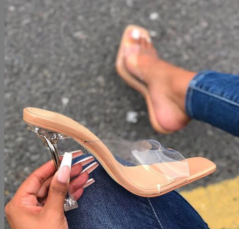 

2022 New Summer Open Toe High Heels Crystal Women Transparent Heel Pumps Ladies Clear Stiletto Heels Sandals