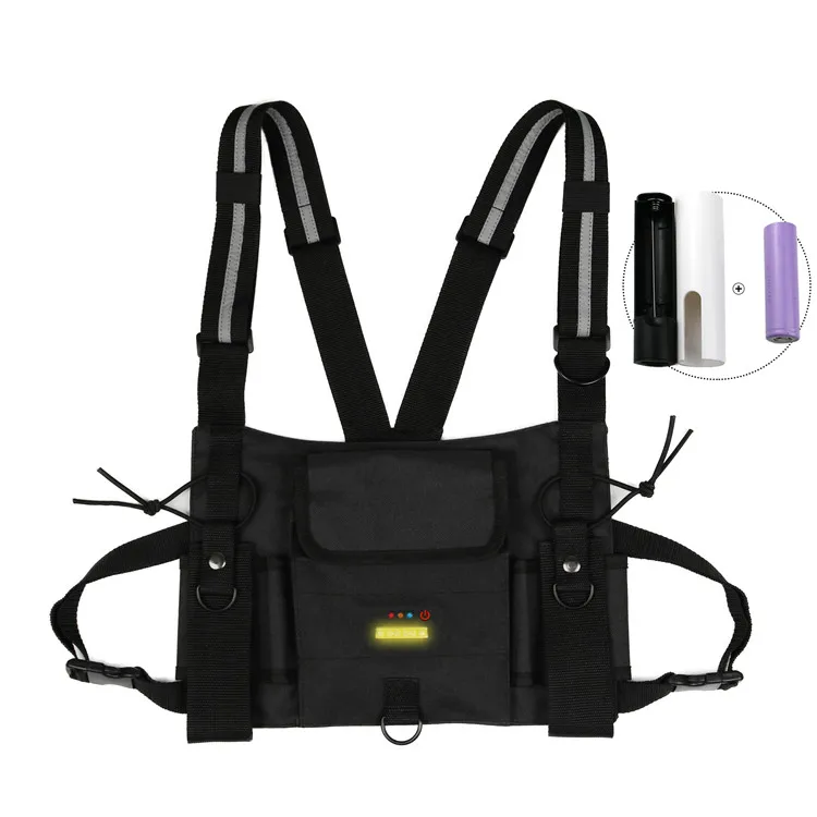 

Chest Holding Warning Light Tactical Reflective Front Pack Pouch Holster Vest Rig Walkie Talkie Radio Chest Harness Bag, Black