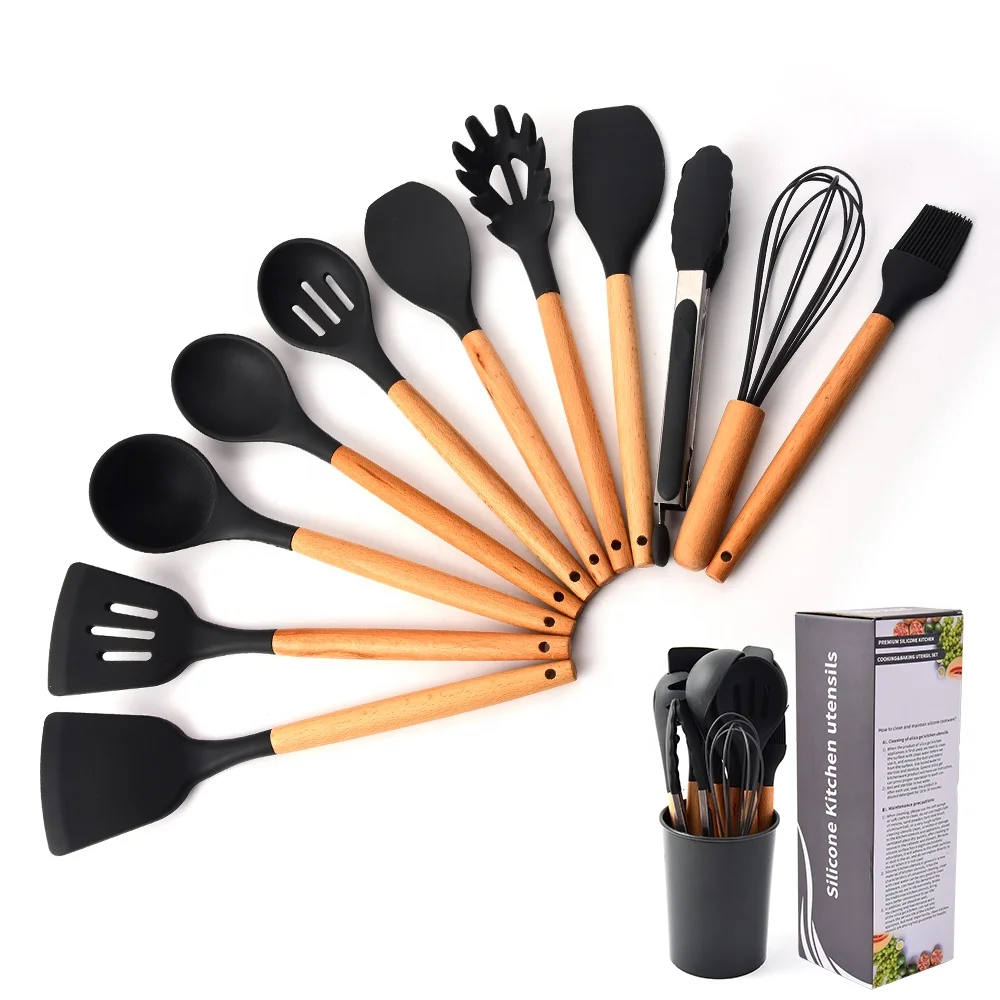 

Wholesale 12PCS Set Nylon Kitchenware High Temperature Cooking Tool Kitchen Utensils Set With Wooden Wandle