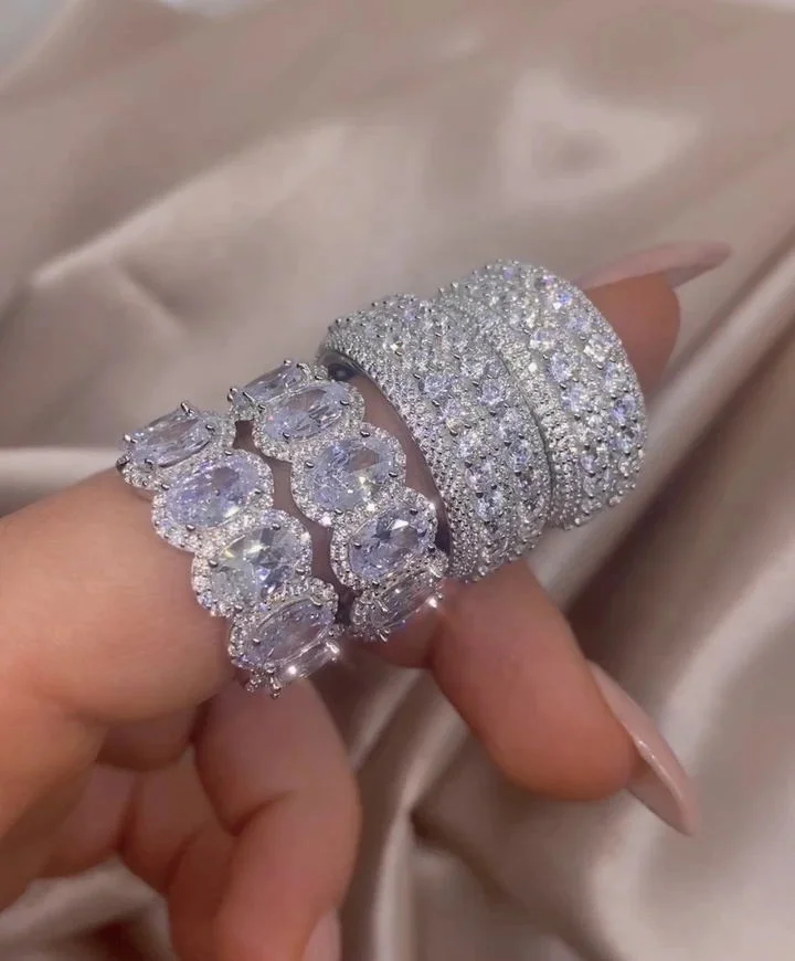 

iced out bling cz engagement band ring multi wrap cubic zirconia sparking bling cubic zirconia finger rings, Rhoidum plated