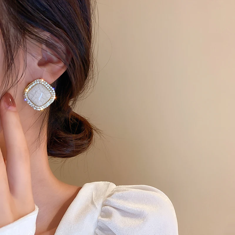 

new design crystal stud square charm earring