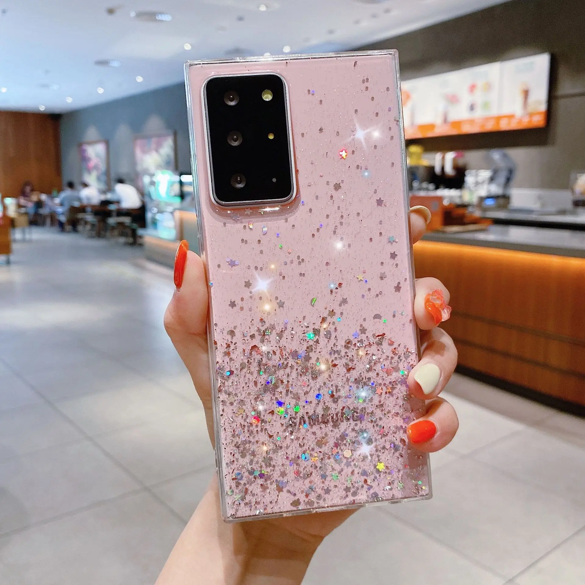 

Bling Glitter Star Soft Silicone Mobile Phone Case For Samsung Galaxy S21 FE S22 Ultra S10 S9 S8 Plus Note 20 Cover, As picture show