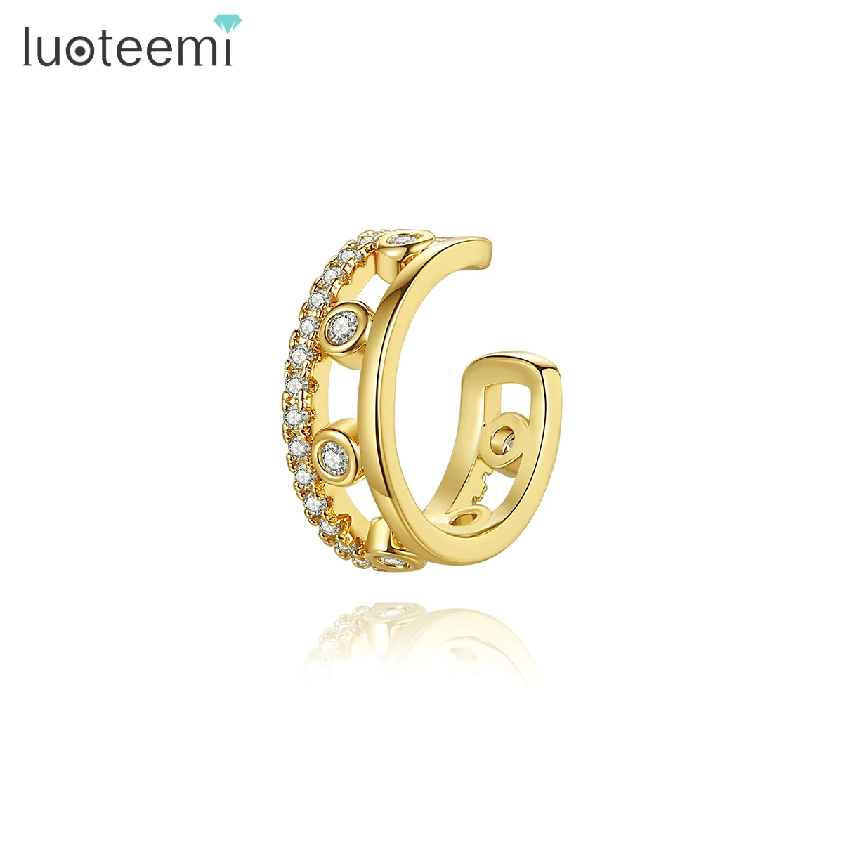 LUOTEEMI 2023 Gold Fashion Cubic Zirconia Women Accessory Hoop C Shape Ear Cuff Earring Jewelry