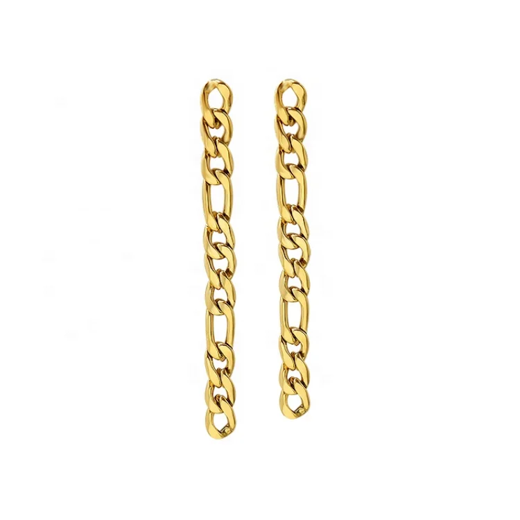 

Vintage Long Figaro Chain Dangle Earrings 18 K Gold Plated Stainless Steel Jewelry Minimalist Long Earrings for Women, Silver gold
