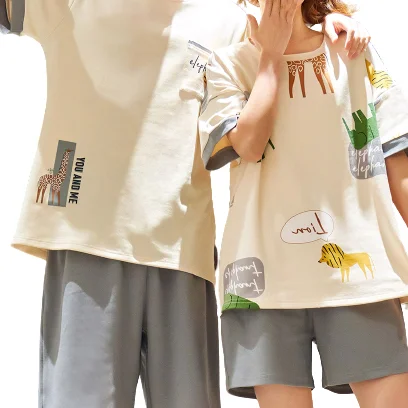 

2021 Amazon New Cotton Colored Giraffe Short Sleeved Shorts Lovers Plus Size Pajamas, Customized color