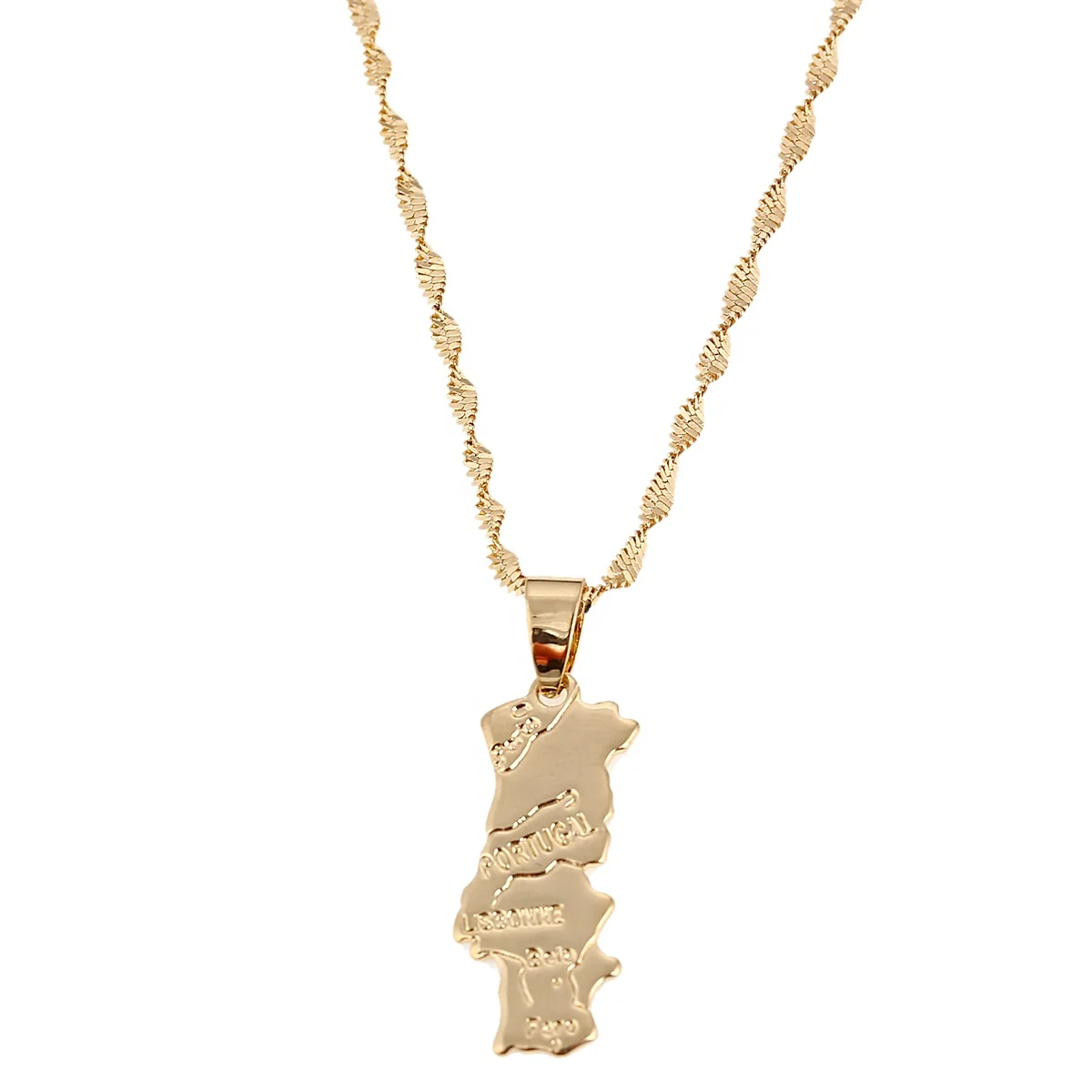 

Fashion Portugal Map Pendant Necklace Women Gold Color Portuguese Charm Jewelry