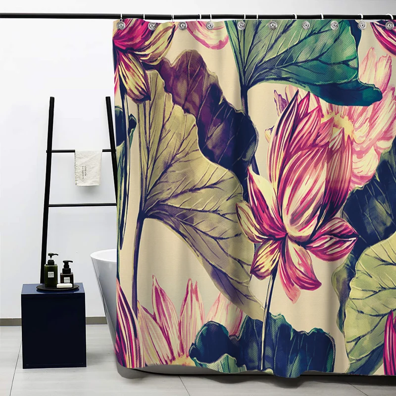 

Custom Vintage Floral Printing Polyester Eco-Friendly Shower Curtain