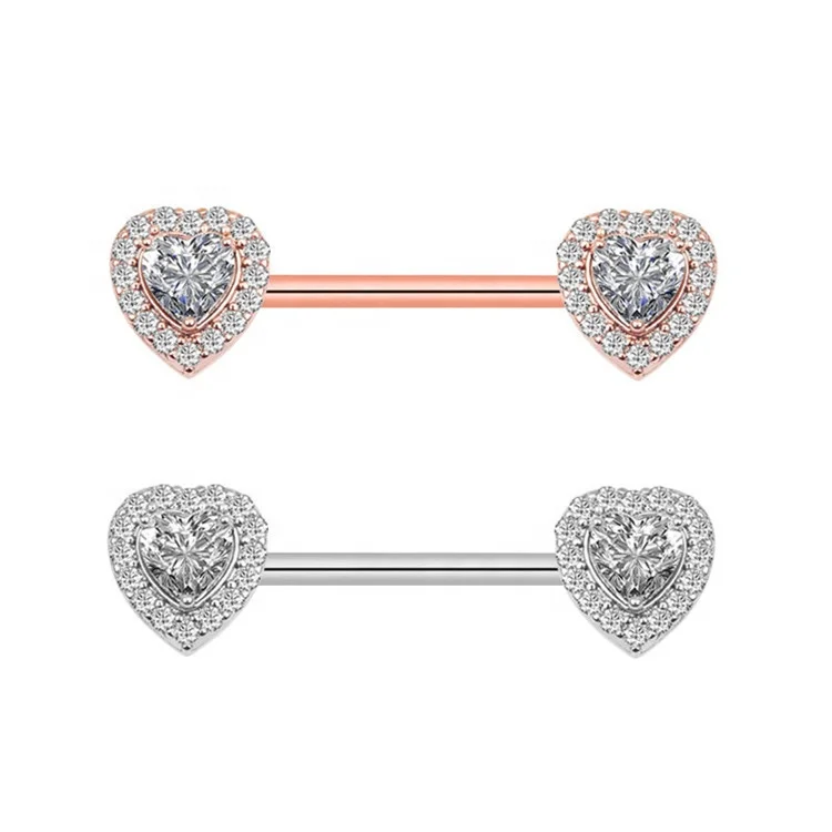 

Hot Sexy Shield Zircon Heart Fashion Body Jewelry Allergic Free 316L Stainless Steel Nipple Piercing Ring