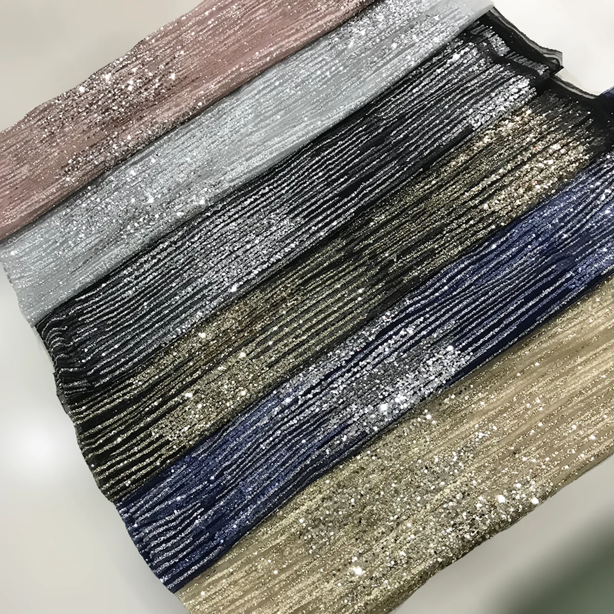 

Wholesale Navy Blue Luxury Shiny Glitter Net Tulle Fabric Champagne For Wedding Dresses Materials Silver Sequins Glued Mesh Lace, Silver, champagne, customized