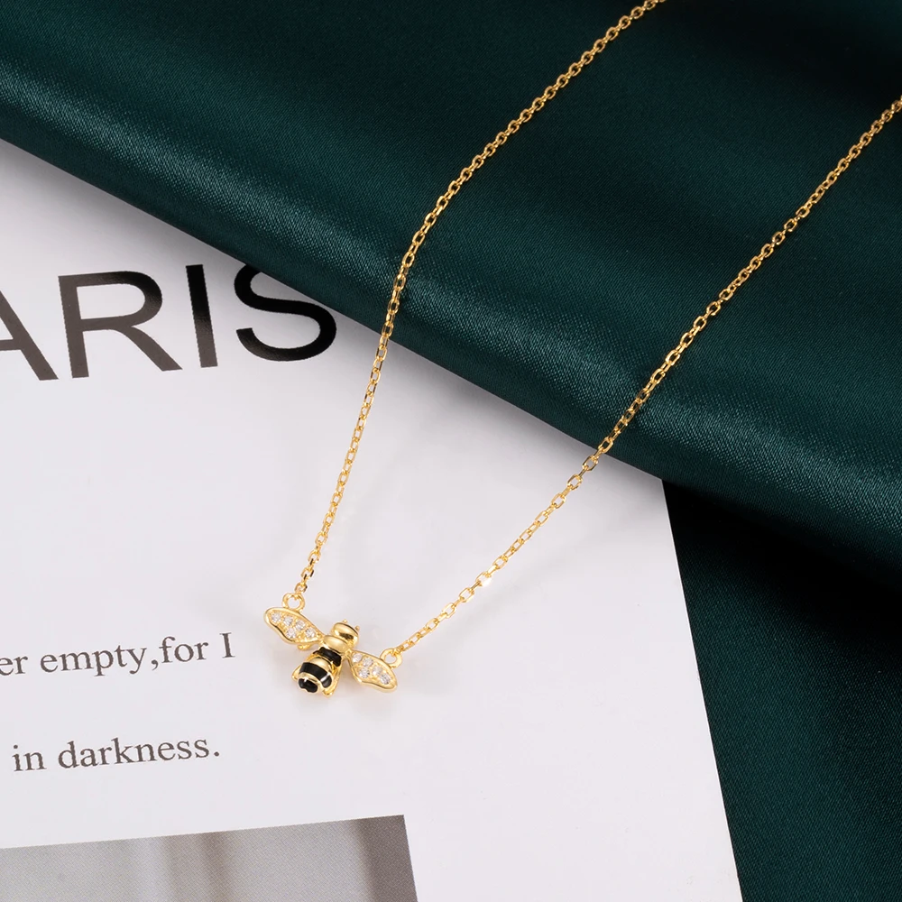 

Women Girls Fashion 925 Sterling Silver Gold Plated Bee Pendant Necklace Ladies Shopping On Line Most Sell Products Collares