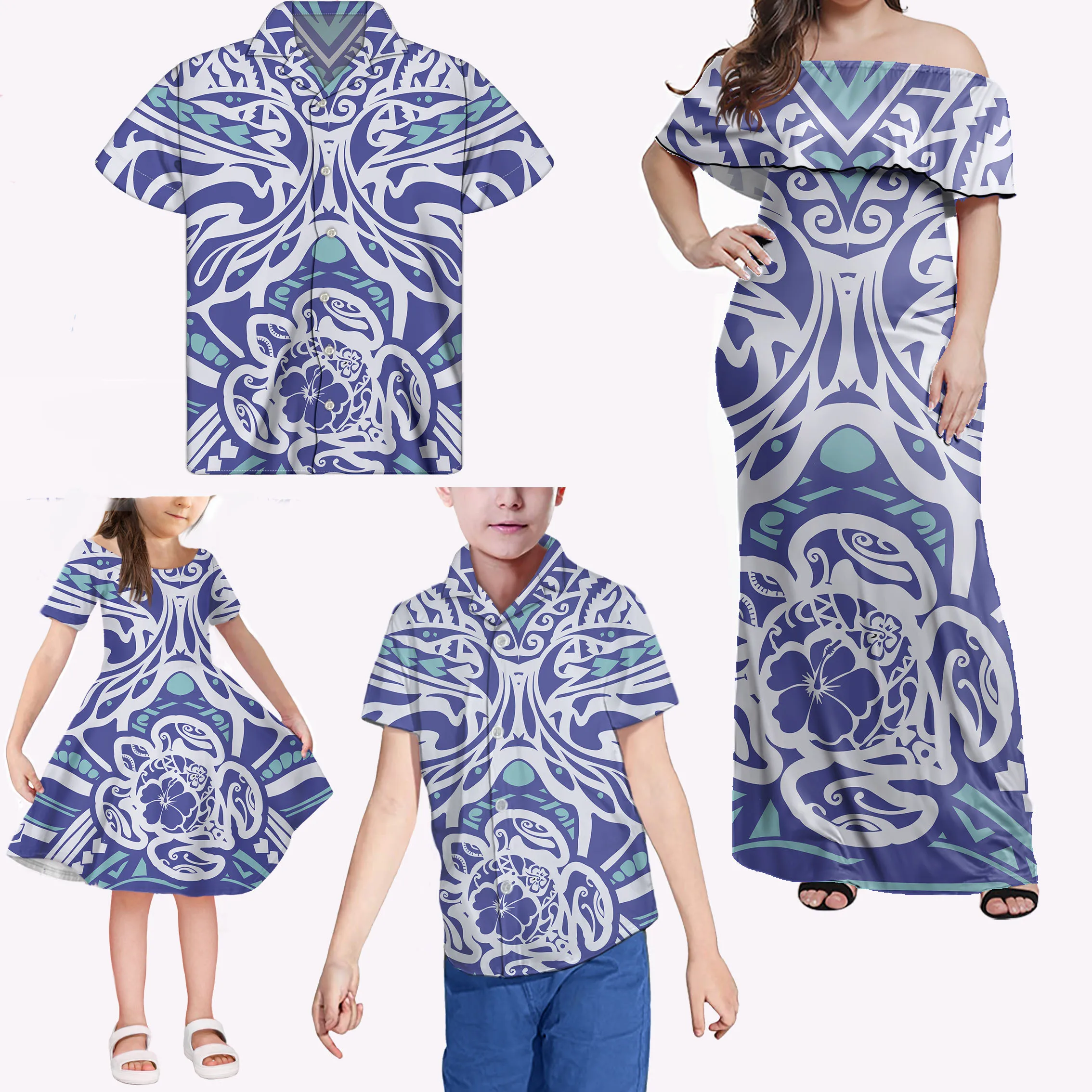 

Family Clothes For Party Sets Polynesian Tribal Design Family Matching Clothes Summer Wholesale Family Matching Clothes Set, Customized color