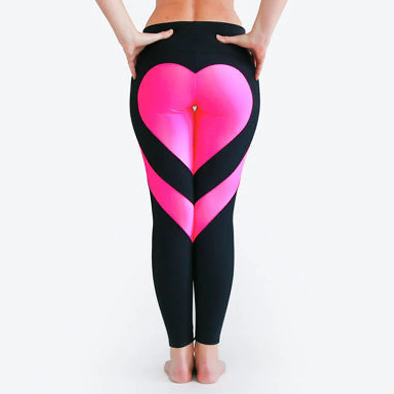 

New Women Girls Heart Color Matching Elastic High Waist Lift Hips Yoya Pants Fitness Sports Running Pants Slim Trousers Leggings