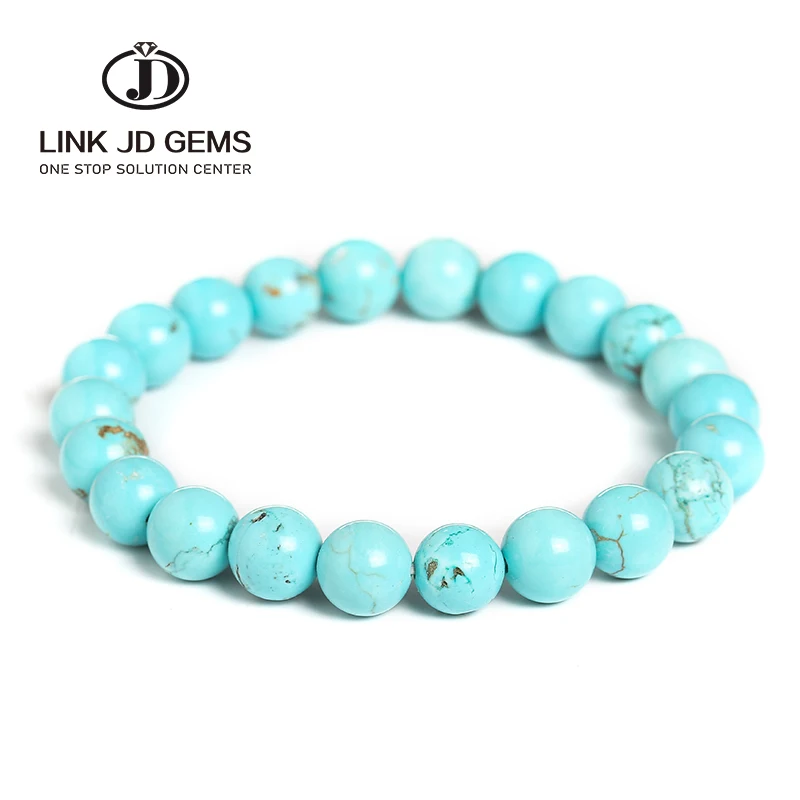 JD Wholesale Blue Turquoise Stone Beads Bracelet 4/6/8/10mm Beads Elastic Bracelet For Men Women