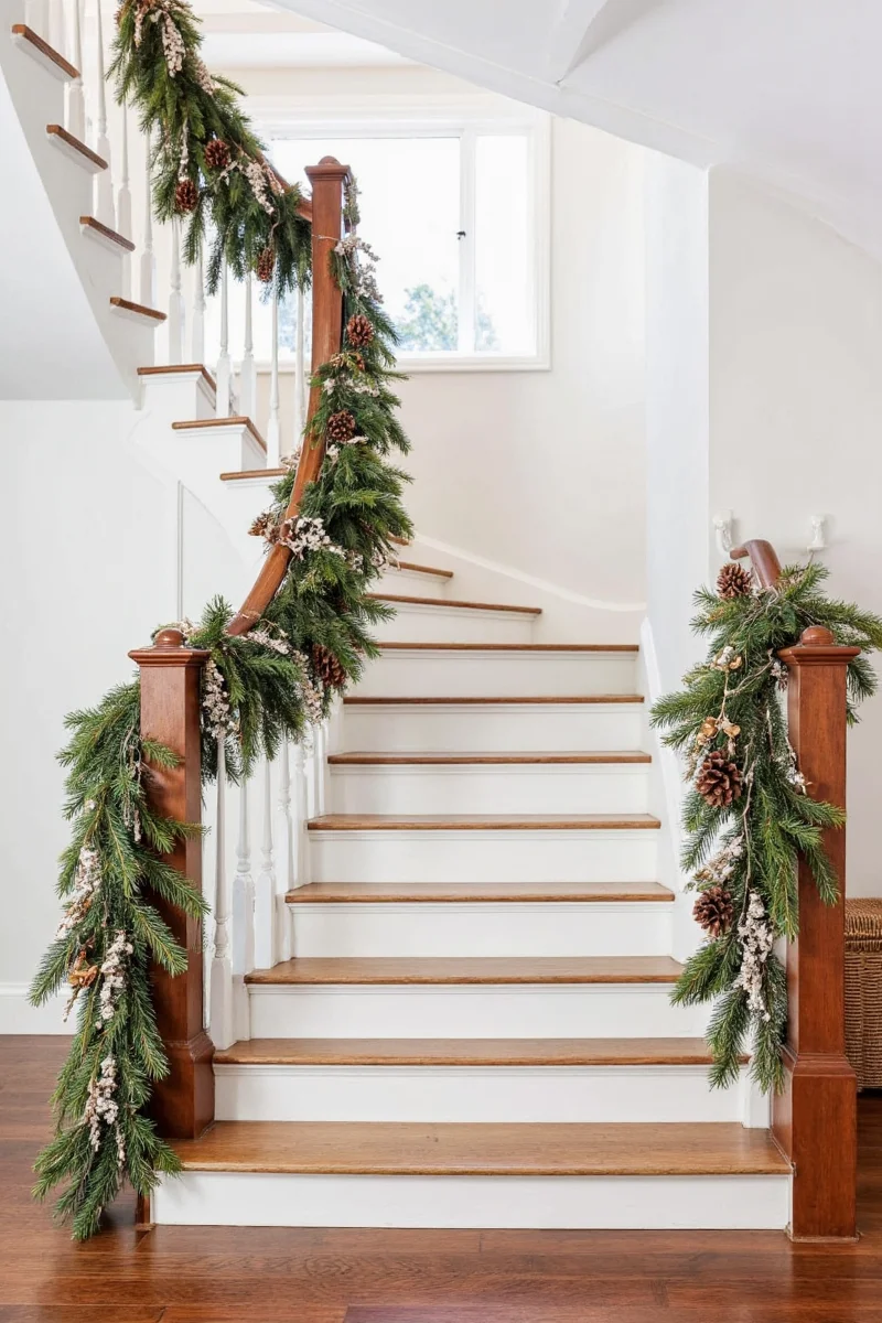 LED lights wrapped around banister