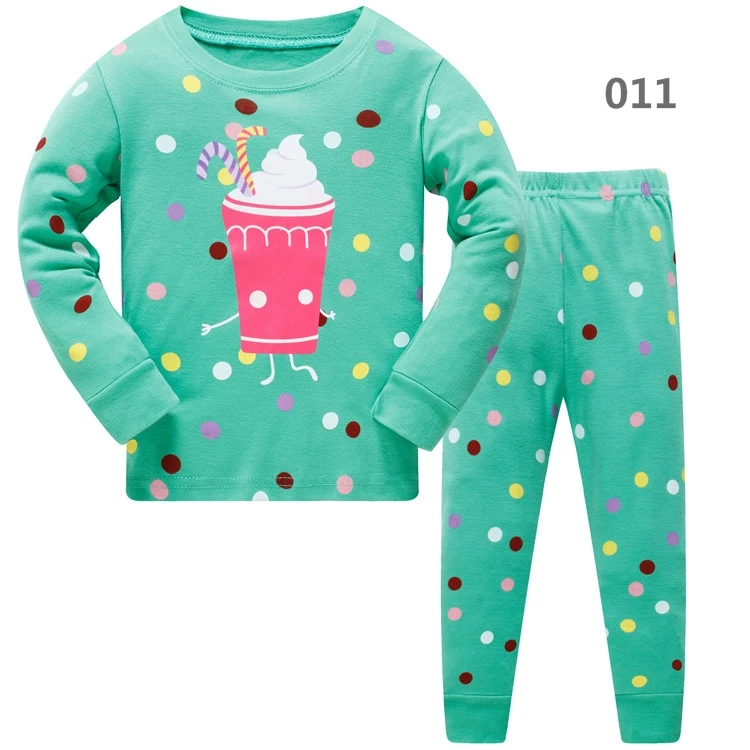 
High quality fashion animal printed pattern 2 pcs children sleepwear long sleeves pajamas sets for girls 