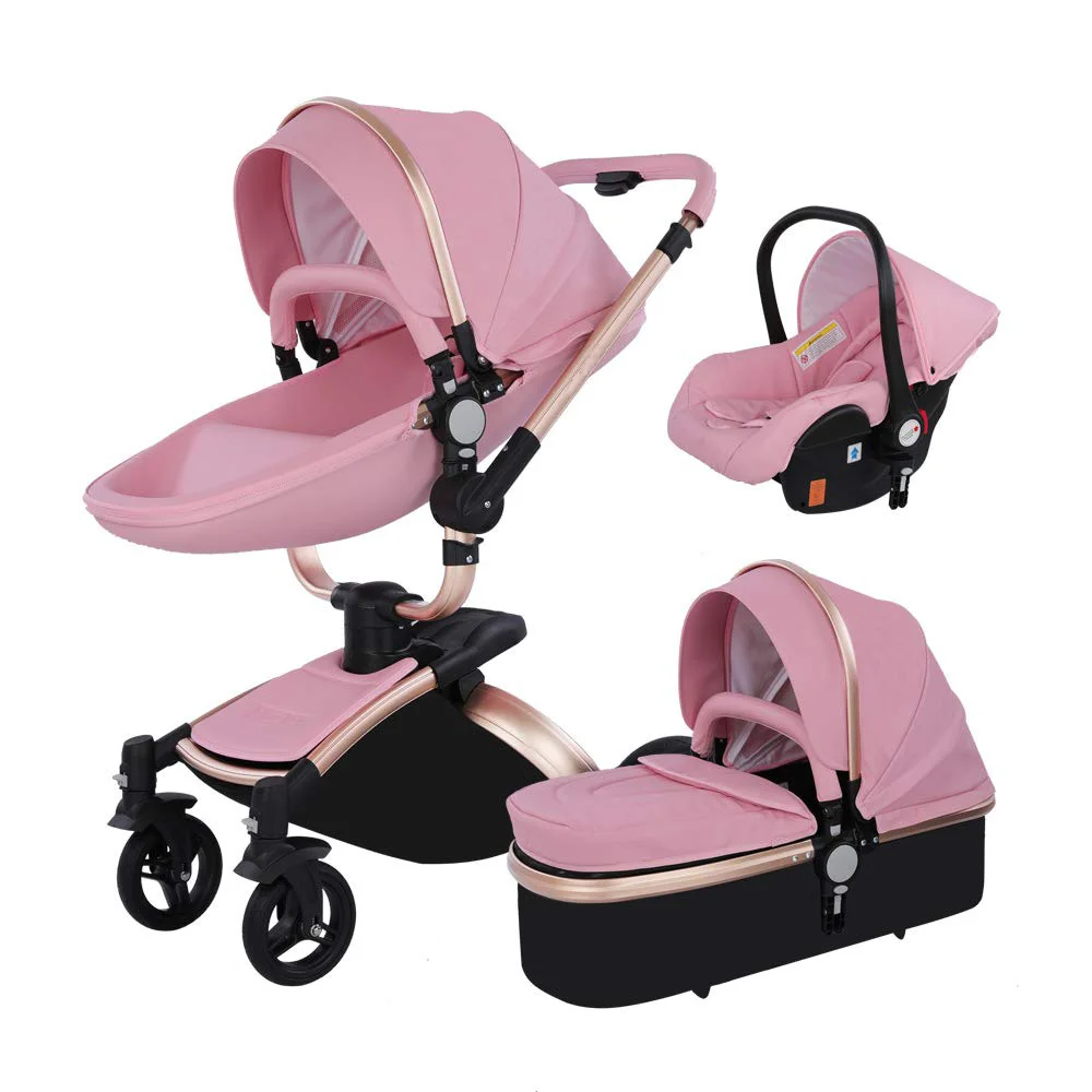 

Travel System High View Three In One Pu Leather Pram Baby Stroller, Pink,black,white,brown/ custom