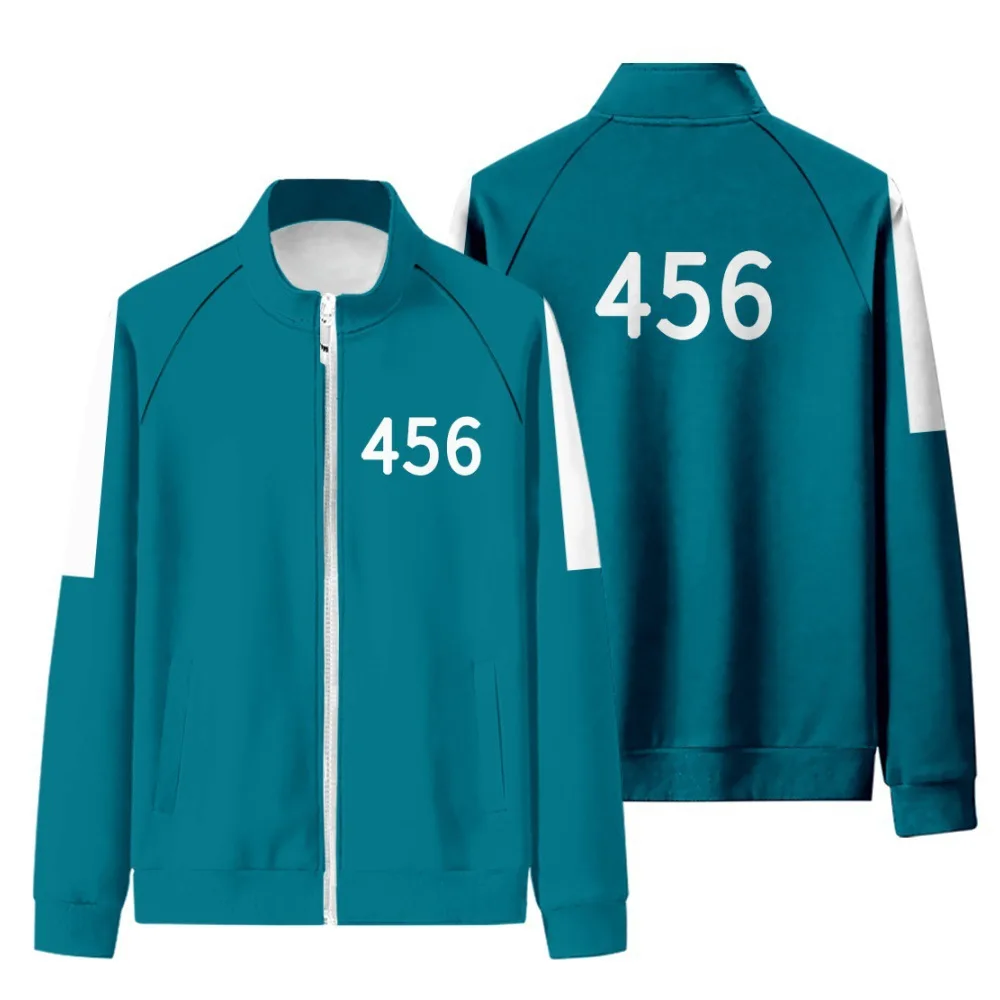 

Hothome squid game peripherals merch hoodies 456 sweatshirt 067 jacket same paragraph casual streetwear zip up coat, Green