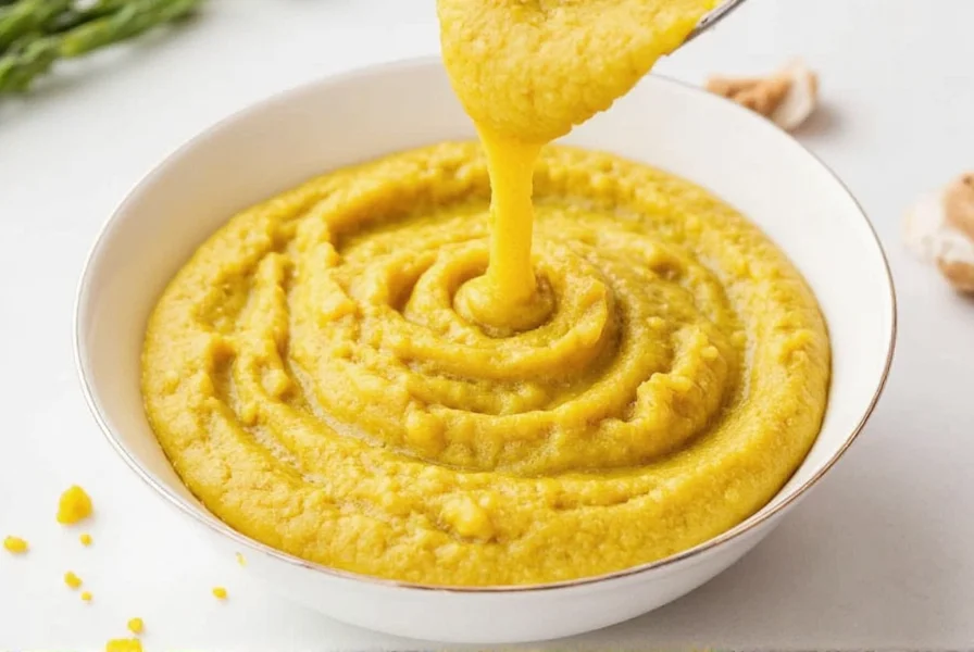 Close-up of different mustard varieties showing yellow, Dijon, and whole grain mustards in small jars with fresh ingredients