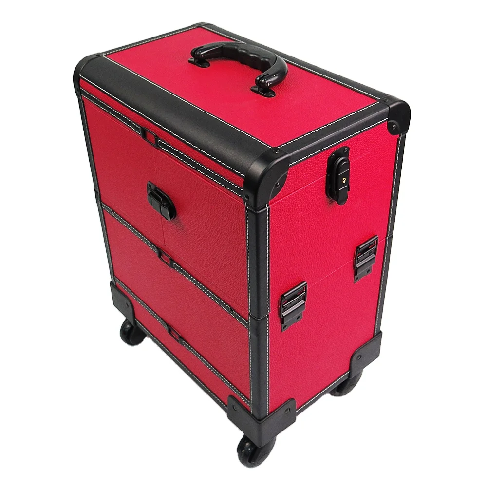 

Wholesale Beautiful Red Pvc Trolley Rolling Nail Care Product Carrying Case