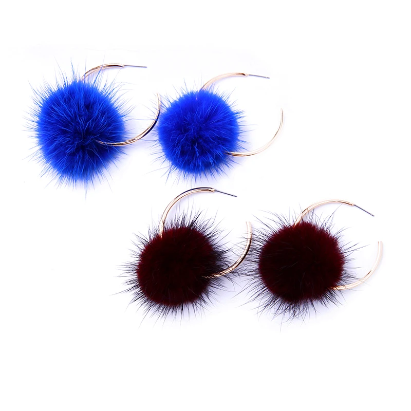 

ed01465b Amazing Free Shipping Simple Blue Black Mink Fur Hoop Earrings Jewelry for Women Christmas Gift