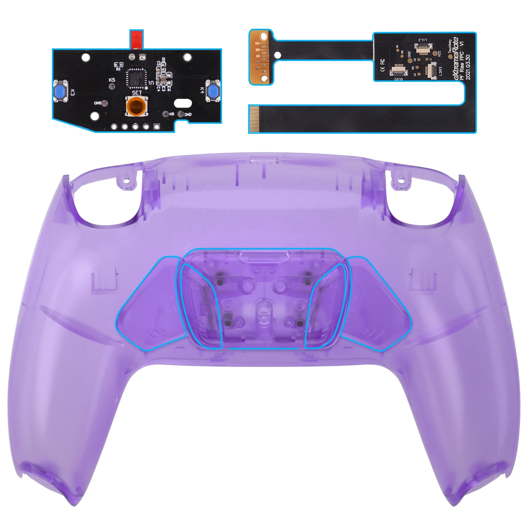 

Clear Purple Custom PS5 Mod Remap Kit Back Shell +4 Back Button+ Programmable FPC Board For PS5 Remapper Set