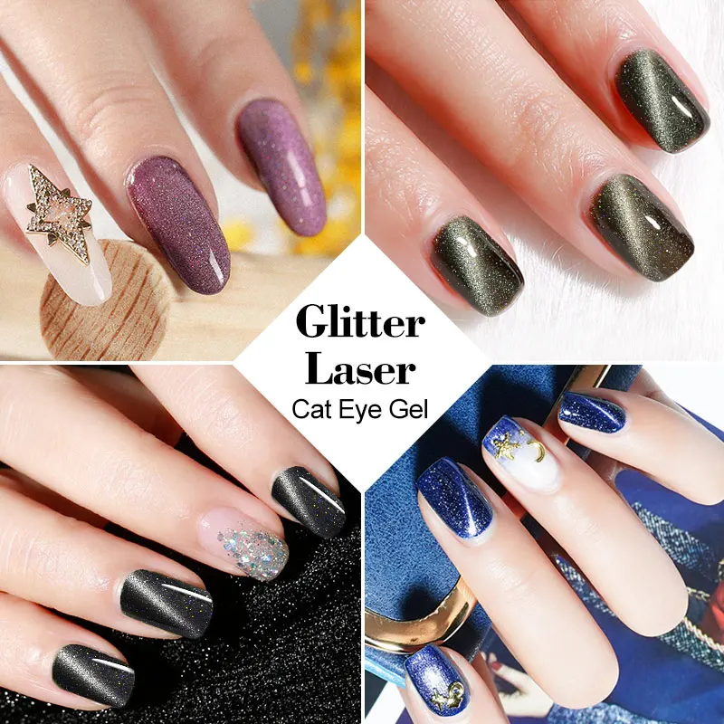

12colors/kit Laser Glitter Cat Eye Polish Bright Megnetic Varnish UV LED Nail Magic Galaxy Gel Lacquer, 12 colors/kit