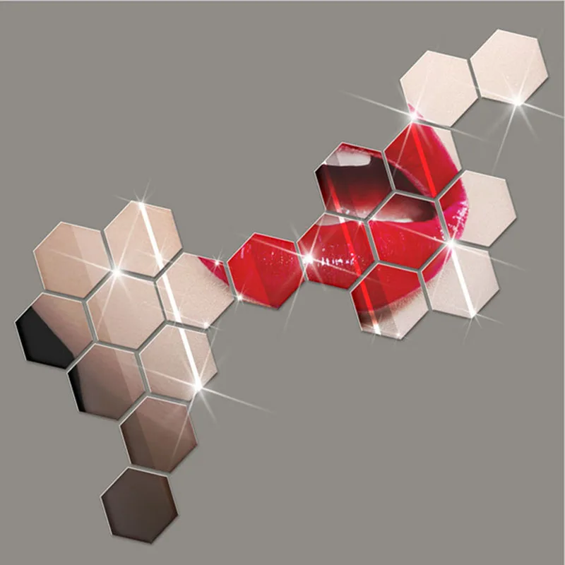 3D Hexagonal Acrylic Mirror Sticker Removable DIY Home Bedroom Glass Mirror Decal Wall Decorative Self-adhere Acrylic Mirror