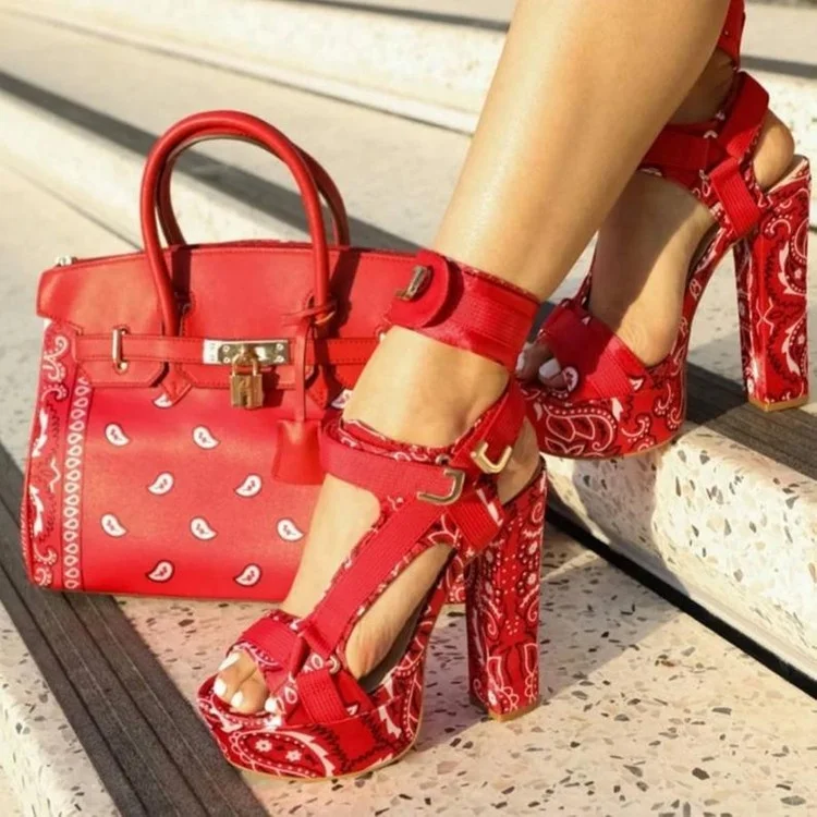 

2021 New Arrival Women Summer Bandana Platform Peep Toe High Heel Sandals Ladies Sexy Block Chunky Heel Sandals, Blue,black,red,purple