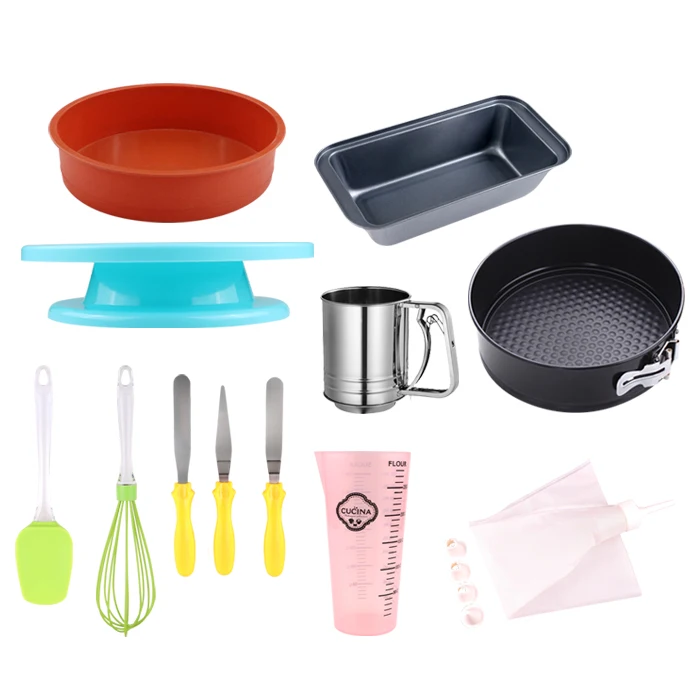 16 pcs storage cup cake decorating tip tool set flour sifter icing piping pastry bag baking pan cake stand gift set