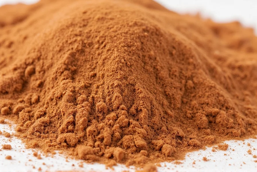 Hand holding measuring spoon with cinnamon being added to recipe