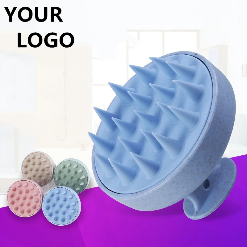 

High Quality Private Label Wheat Straw Hair ShampooScalp Massager Soft Silicone Matte Brushes