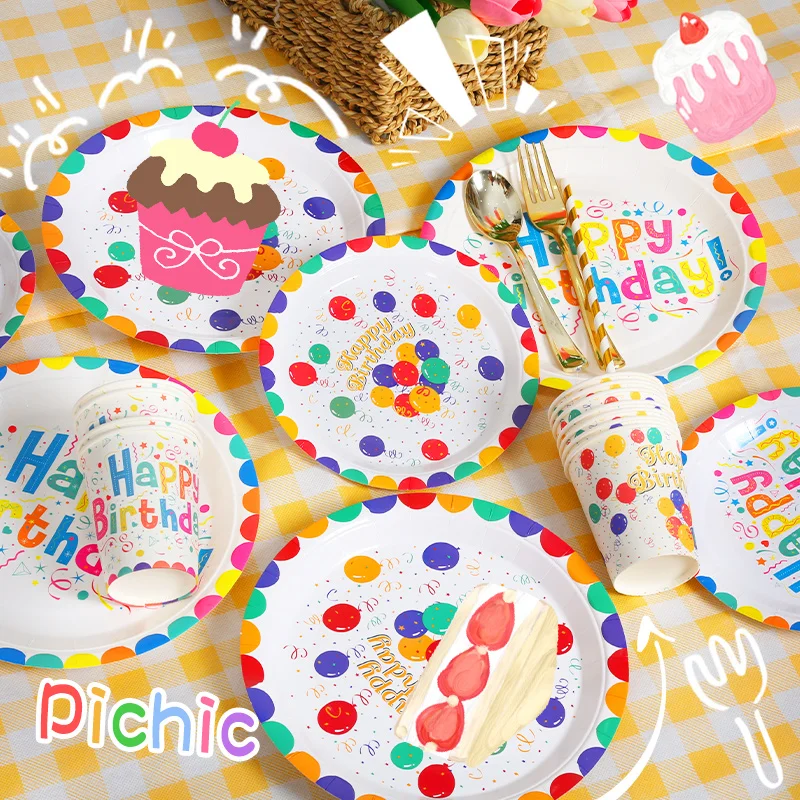 

Hot Sale Disposable Plates Cups Forks Spoons Straw Set Birthday Party Festival Picnic Supplies Suitable for Variety of Occasions