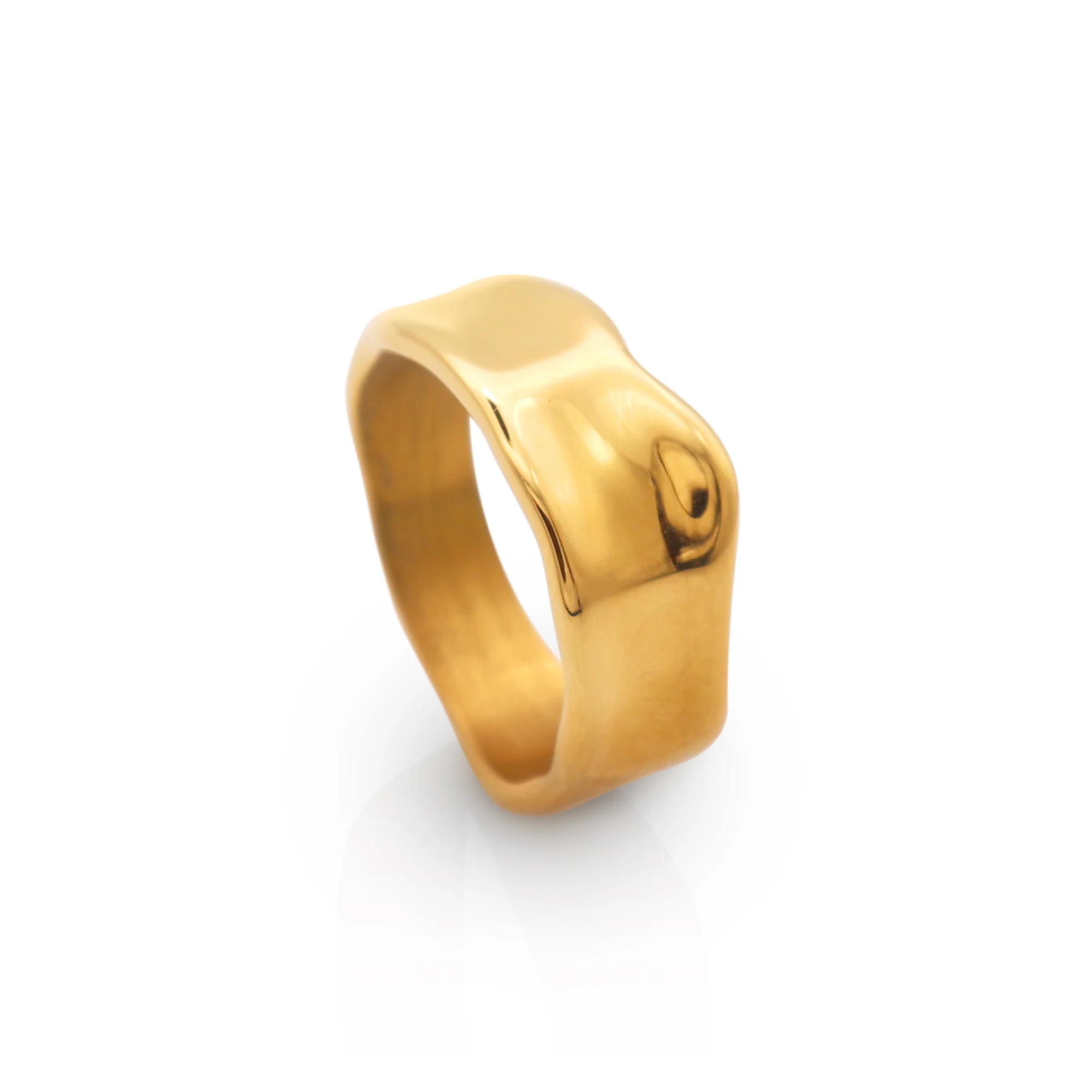 

Chris April in stock PVD 18K gold plated 316L stainless steel minimalist Vintage fashion design band ring