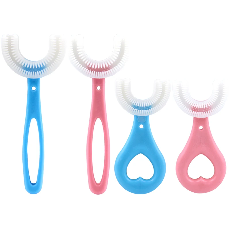 

Children toothbrush u-shape baby tooth brush silicone kids u shaped toothbrush, Blue, pink or customized