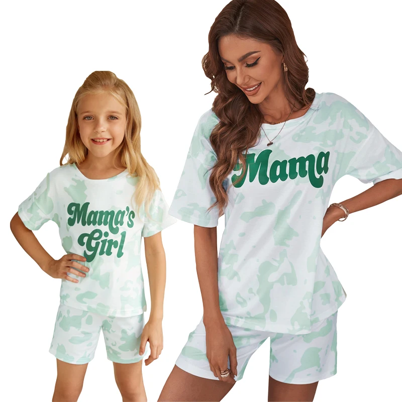 

Hot Sale New Style Mommy And Me Summer Nightwear Tie Dye Pajama Shorts Set, Customized two piece lounge set
